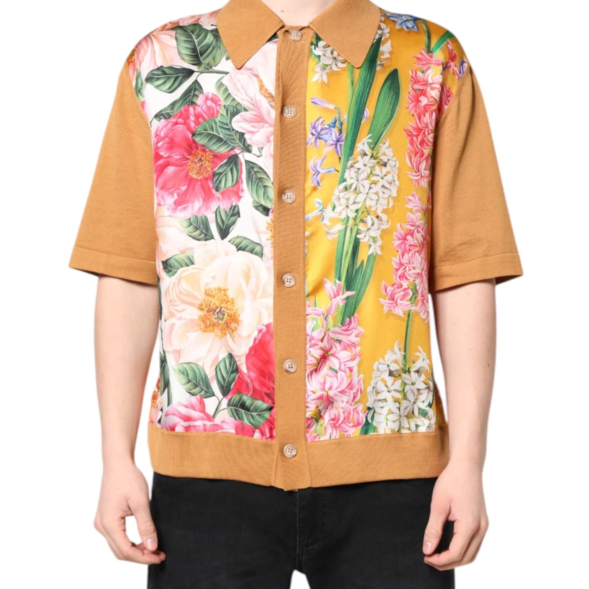 Dolce & Gabbana Premium Polos IT48 | M Dolce & Gabbana Brown Floral Collared Short Sleeve T-shirt