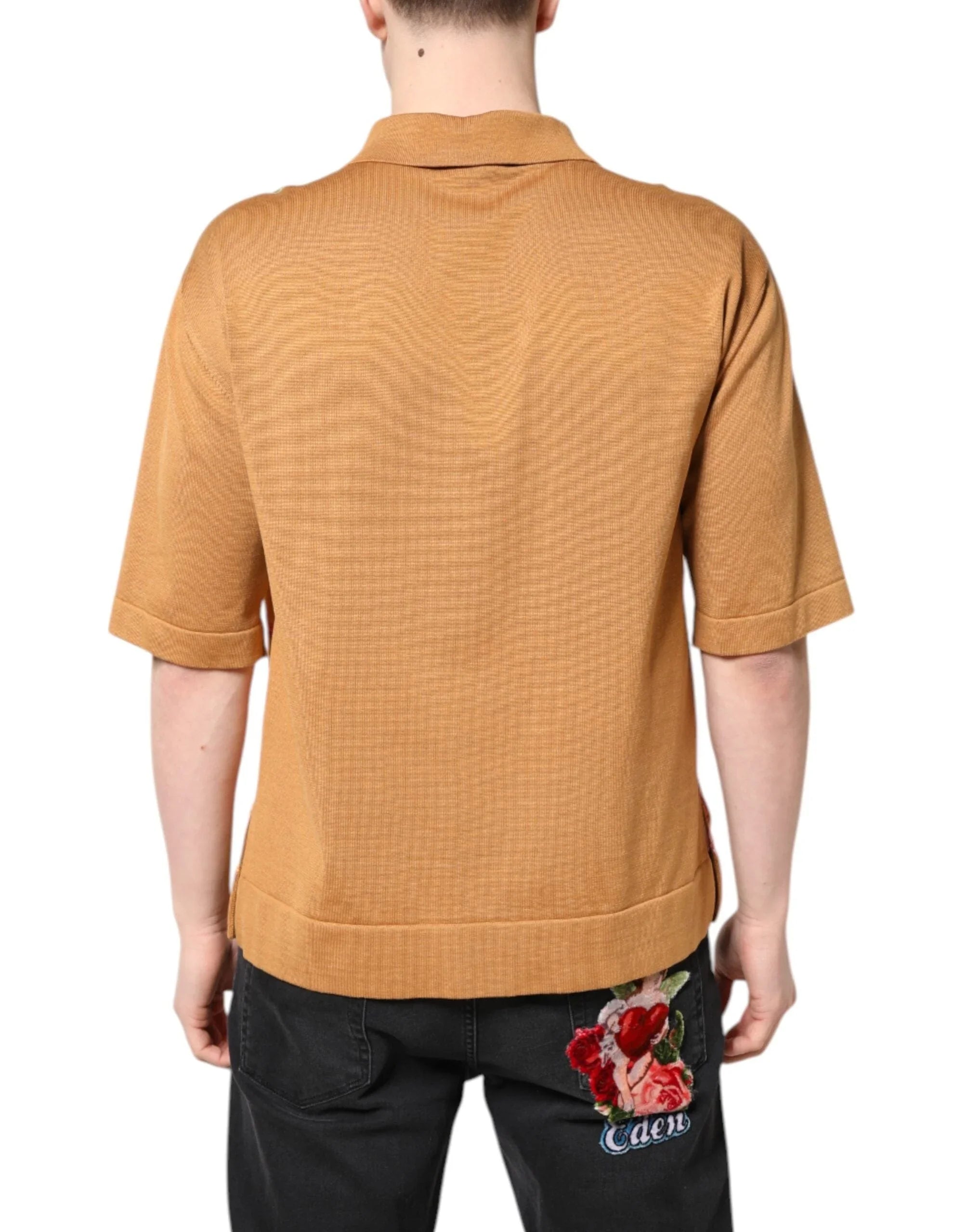 Dolce & Gabbana Premium Polos IT48 | M Dolce & Gabbana Brown Floral Collared Short Sleeve T-shirt