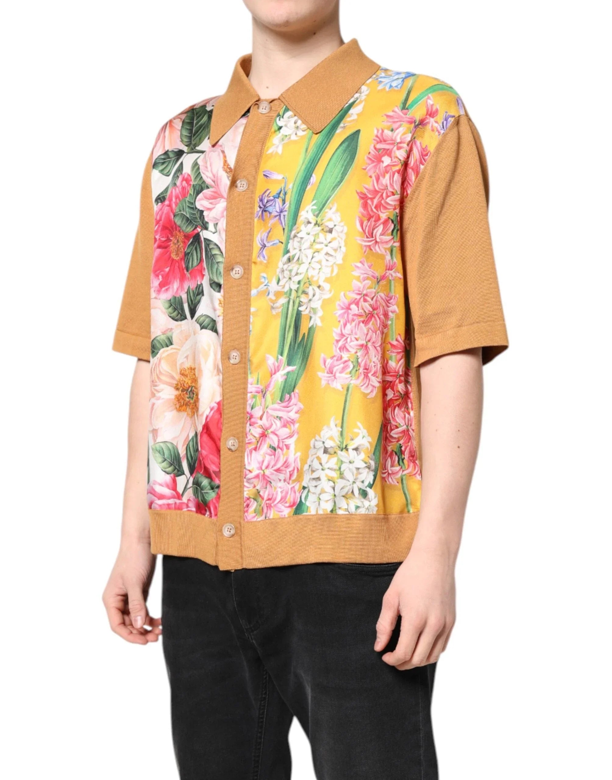 Dolce & Gabbana Premium Polos IT48 | M Dolce & Gabbana Brown Floral Collared Short Sleeve T-shirt