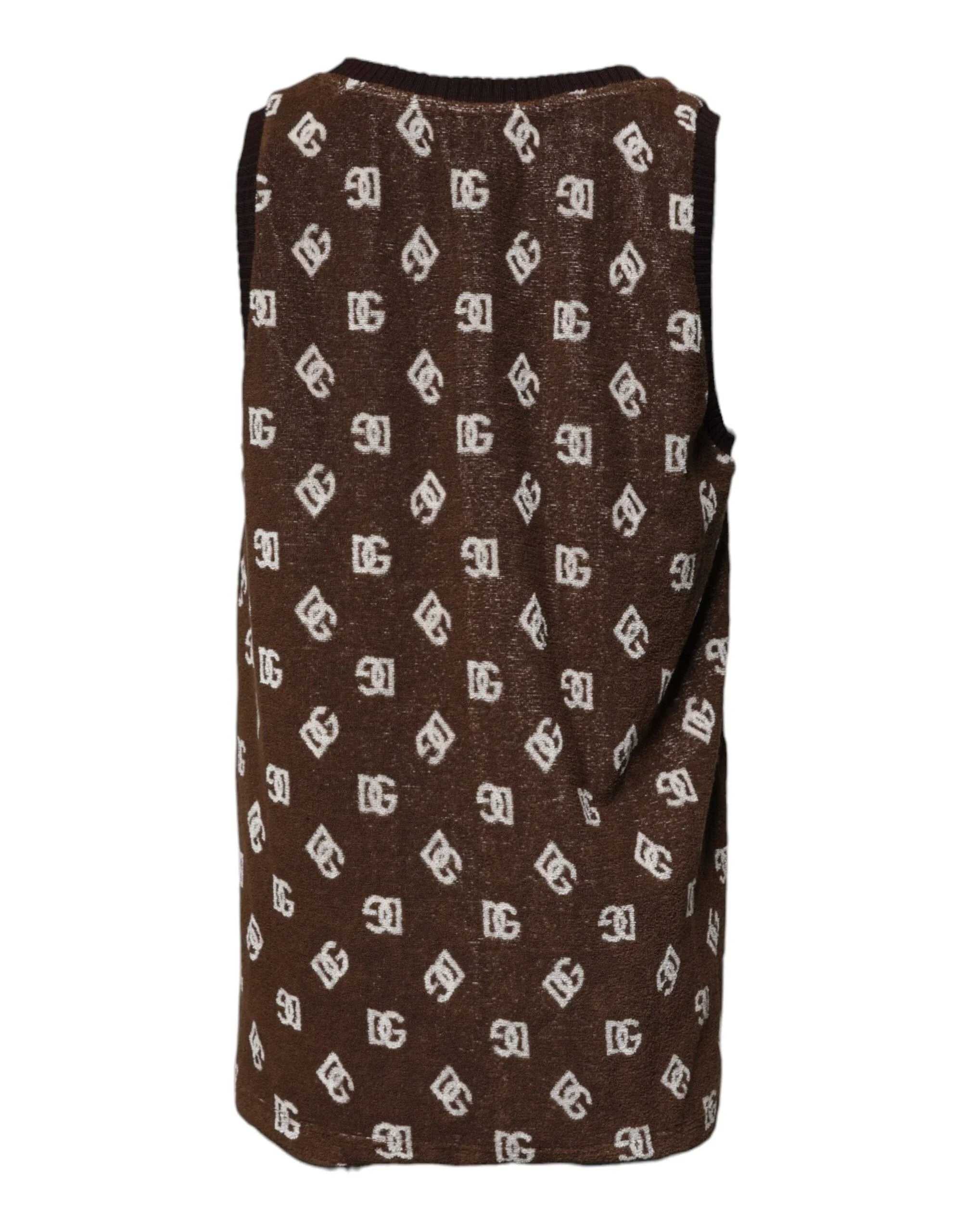 Dolce & Gabbana T-Shirts IT50 | L Dolce & Gabbana Brown Logo Monogram Cotton Crew Neck T-shirt