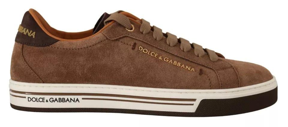 US6 Dolce & Gabbana Brown Suede Logo Low Top Sneakers Men Shoes