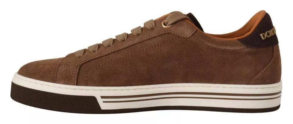 US6 Dolce & Gabbana Brown Suede Logo Low Top Sneakers Men Shoes