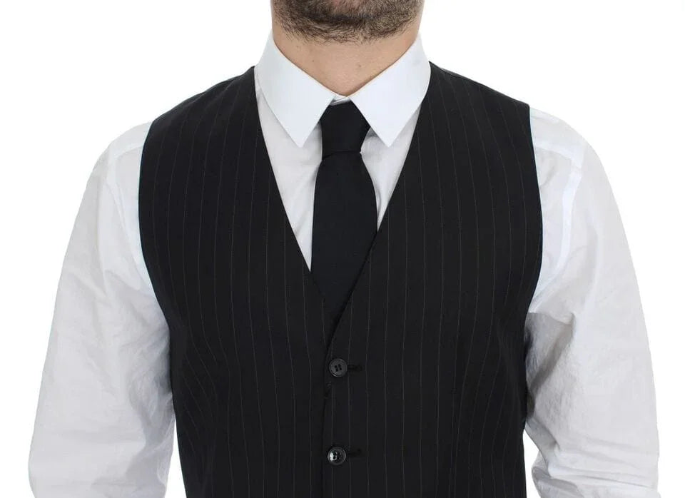 Dolce & Gabbana Formal Vests IT44 | XS Dolce & Gabbana Chic Black Striped Wool Silk Dress Vest