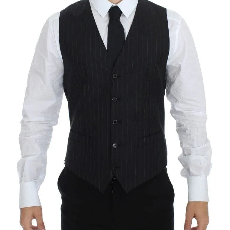 Dolce & Gabbana Formal Vests IT44 | XS Dolce & Gabbana Chic Black Striped Wool Silk Dress Vest
