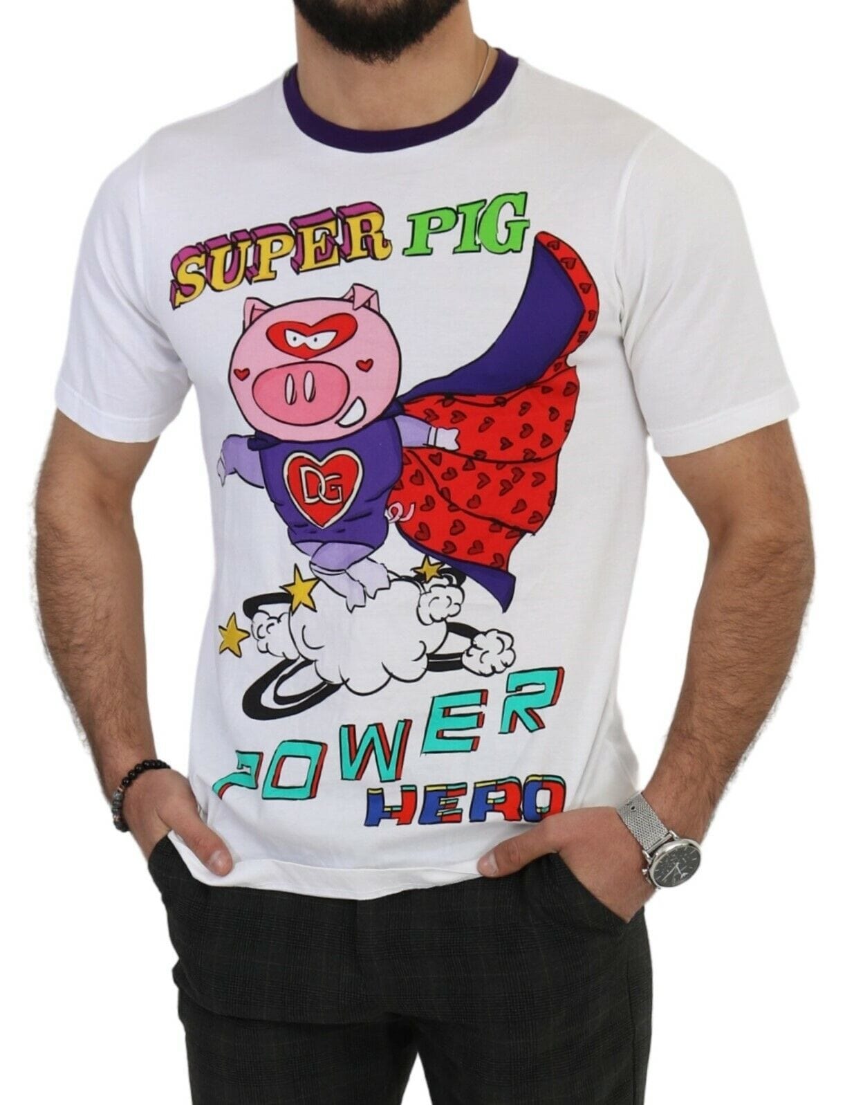 Dolce & Gabbana T-Shirt Dolce & Gabbana Chic White Cotton Pig Motif Tee