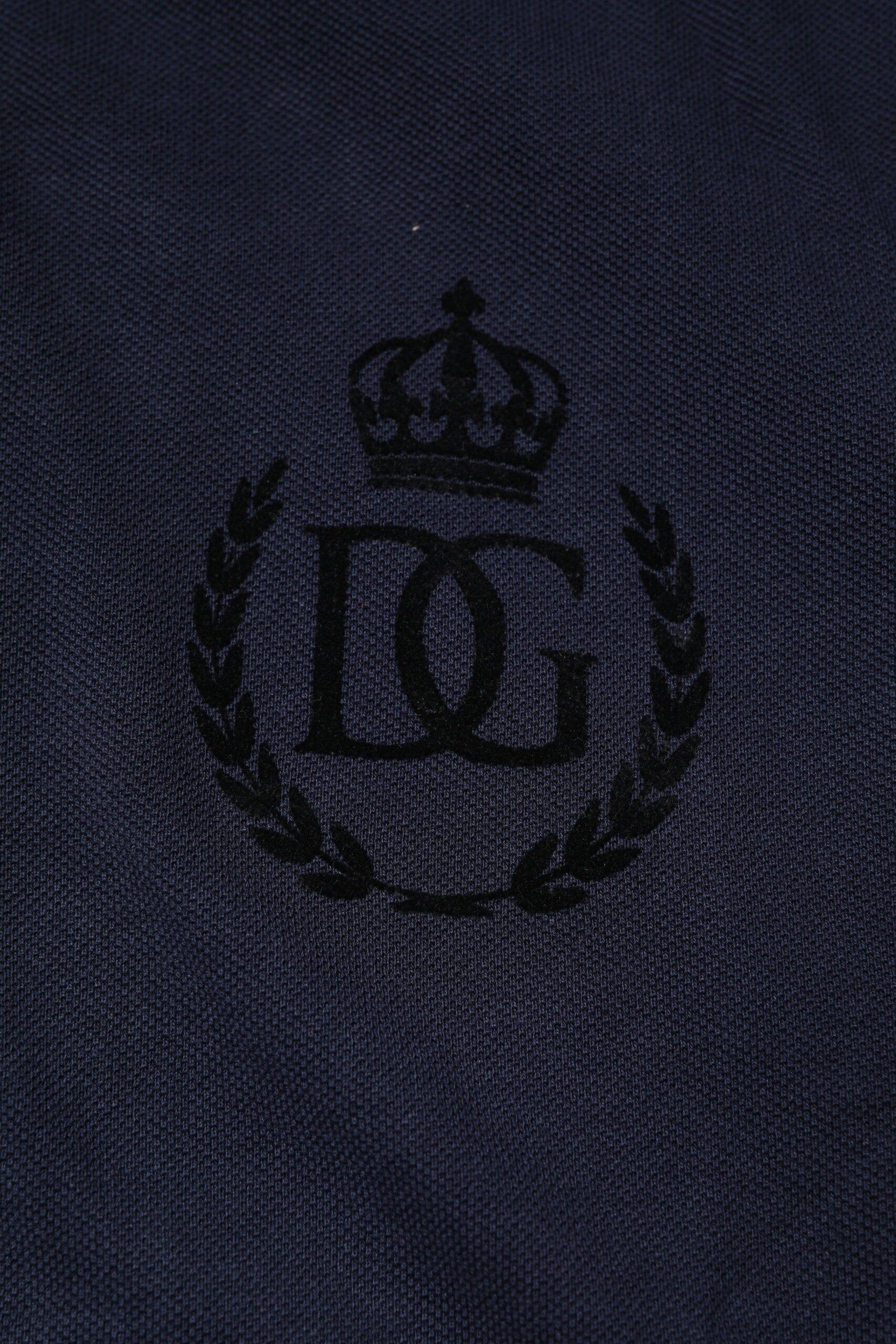 Dolce & Gabbana Premium Polos IT44 | XS Dolce & Gabbana Dark Blue Cotton Crown Collared Polo T-shirt