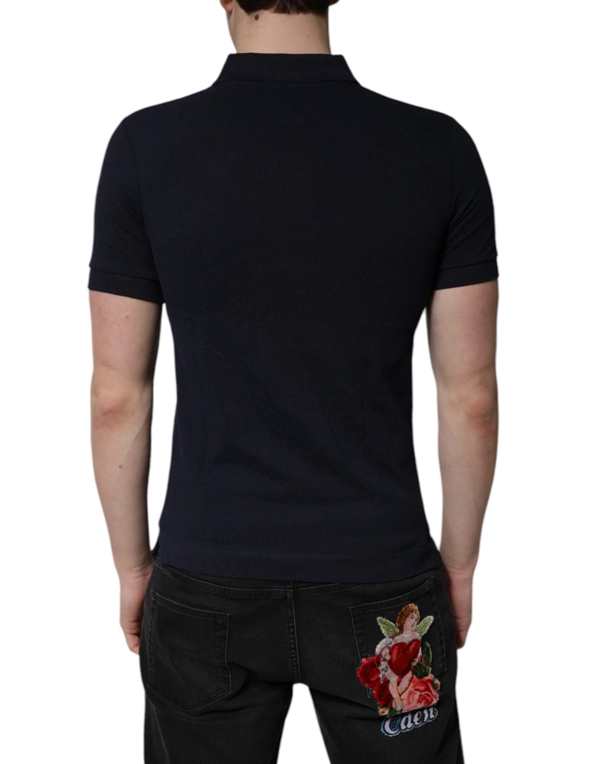 Dolce & Gabbana Premium Polos IT44 | XS Dolce & Gabbana Dark Blue Cotton Crown Collared Polo T-shirt