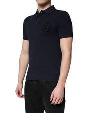 Dolce & Gabbana Premium Polos IT44 | XS Dolce & Gabbana Dark Blue Cotton Crown Collared Polo T-shirt