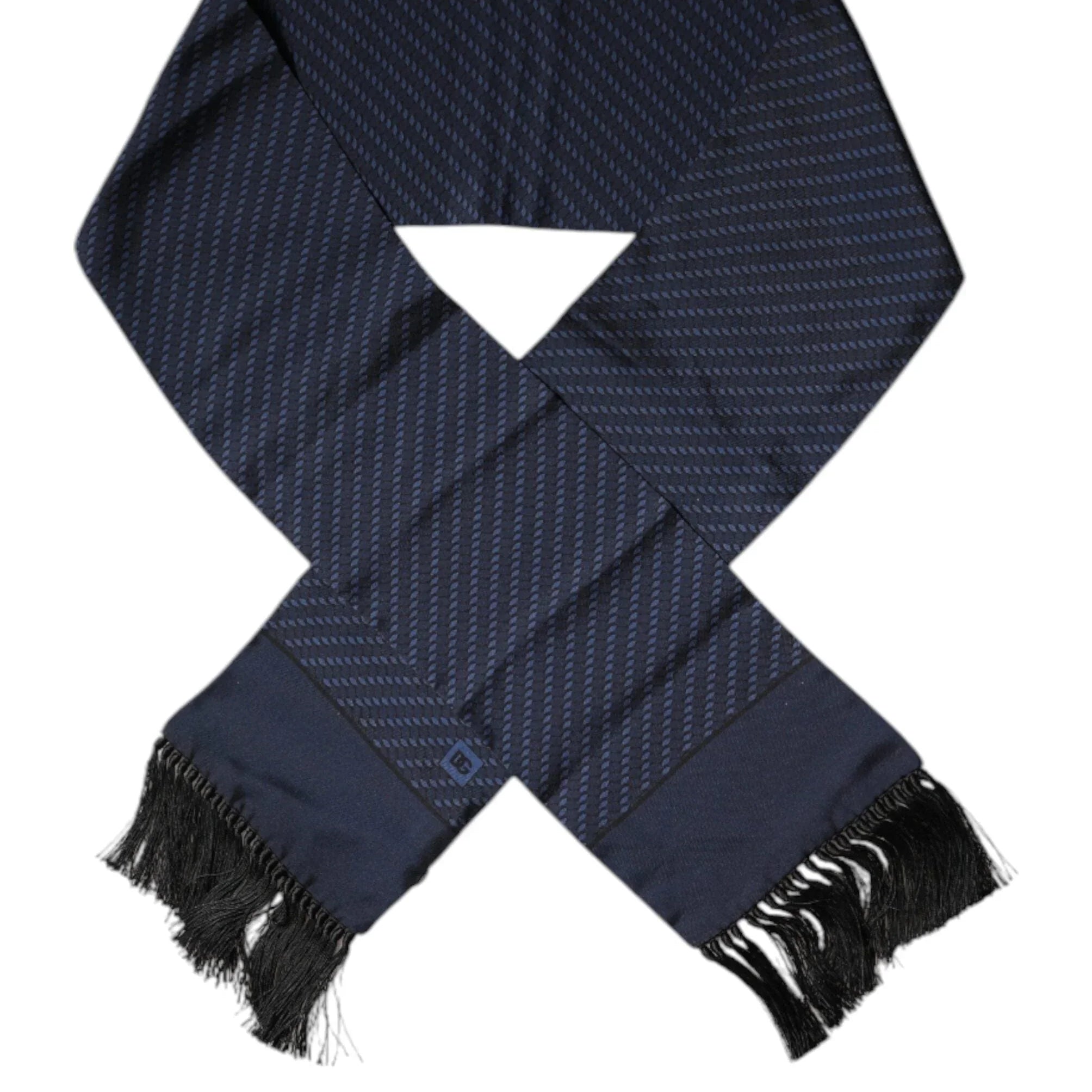 Dolce & Gabbana Dolce & Gabbana Dark Blue Fantasy Fringes Neck Wrap Scarf