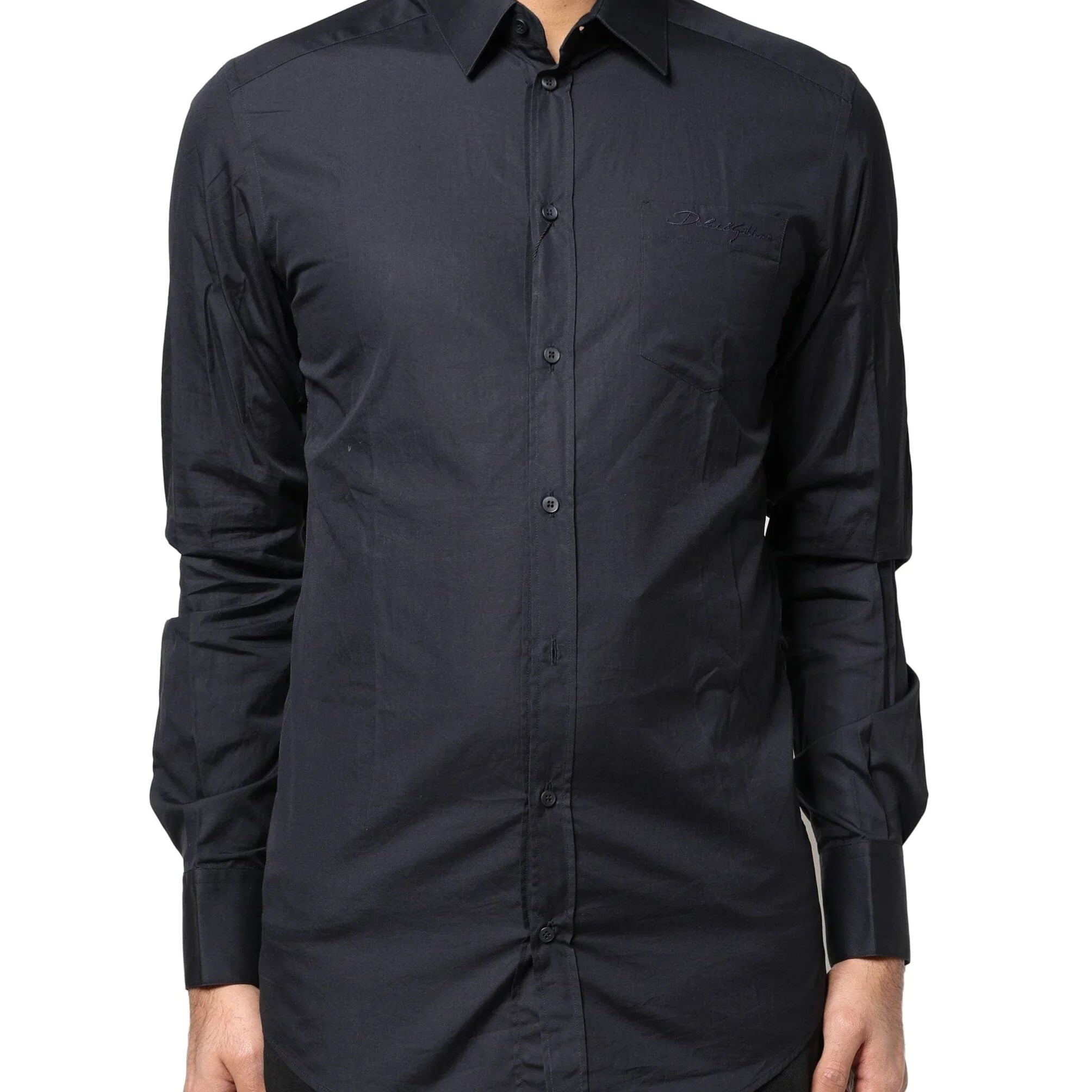 Dolce & Gabbana Dress Shirts IT38 | XS Dolce & Gabbana Dark Blue GOLD Cotton Long Sleeves Dress Shirt