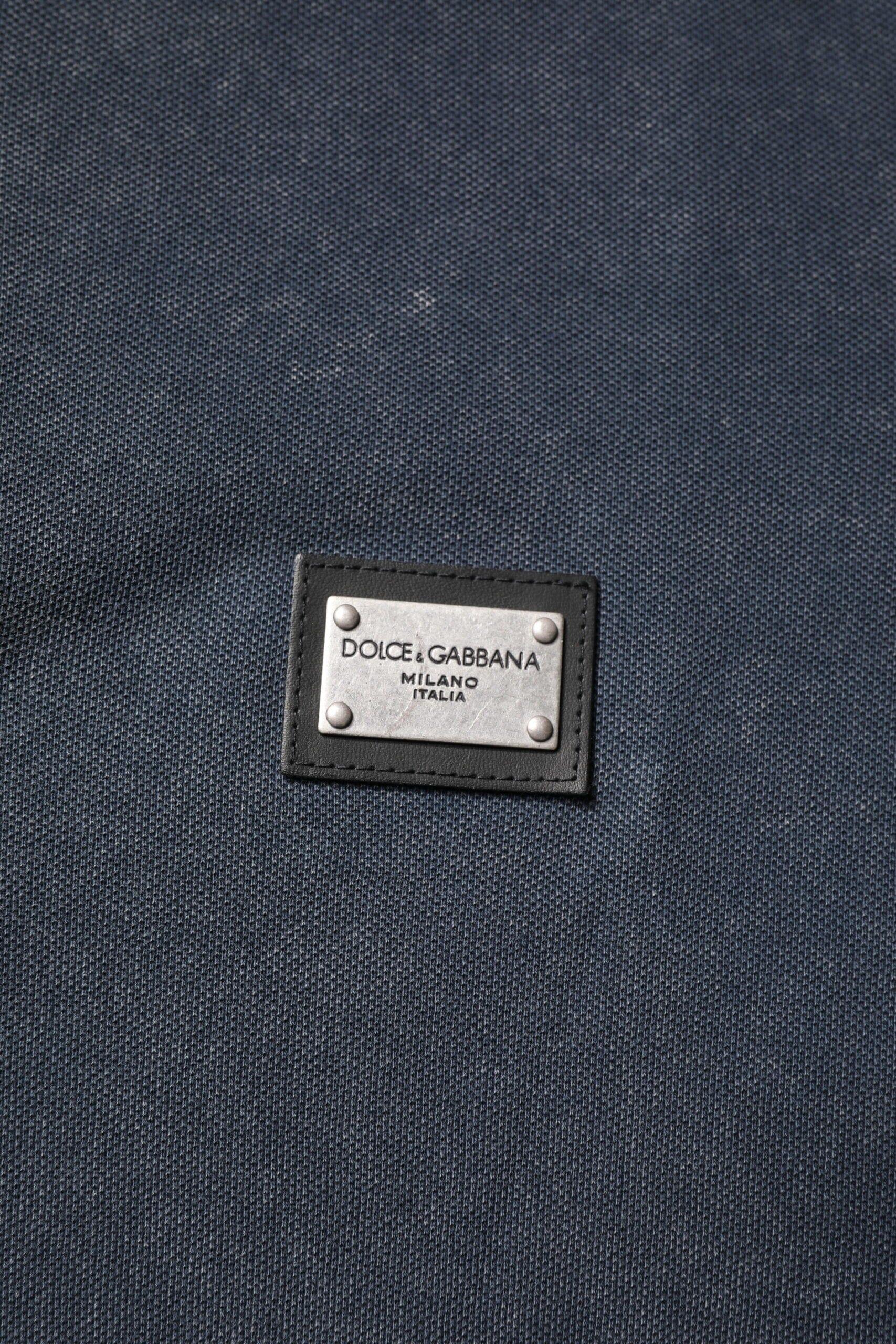 Dolce & Gabbana Premium Polos Dolce & Gabbana Dark Blue Logo Plaque Cotton Men Polo Shirt T-shirt