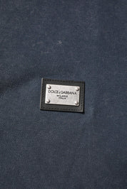 Dolce & Gabbana Premium Polos Dolce & Gabbana Dark Blue Logo Plaque Cotton Men Polo Shirt T-shirt