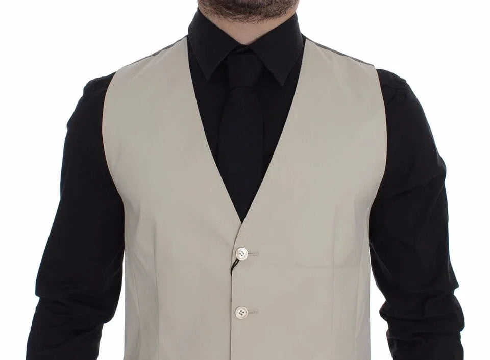 Dolce & Gabbana Formal Vests Dolce & Gabbana Elegant Beige Cotton Blend Dress Vest
