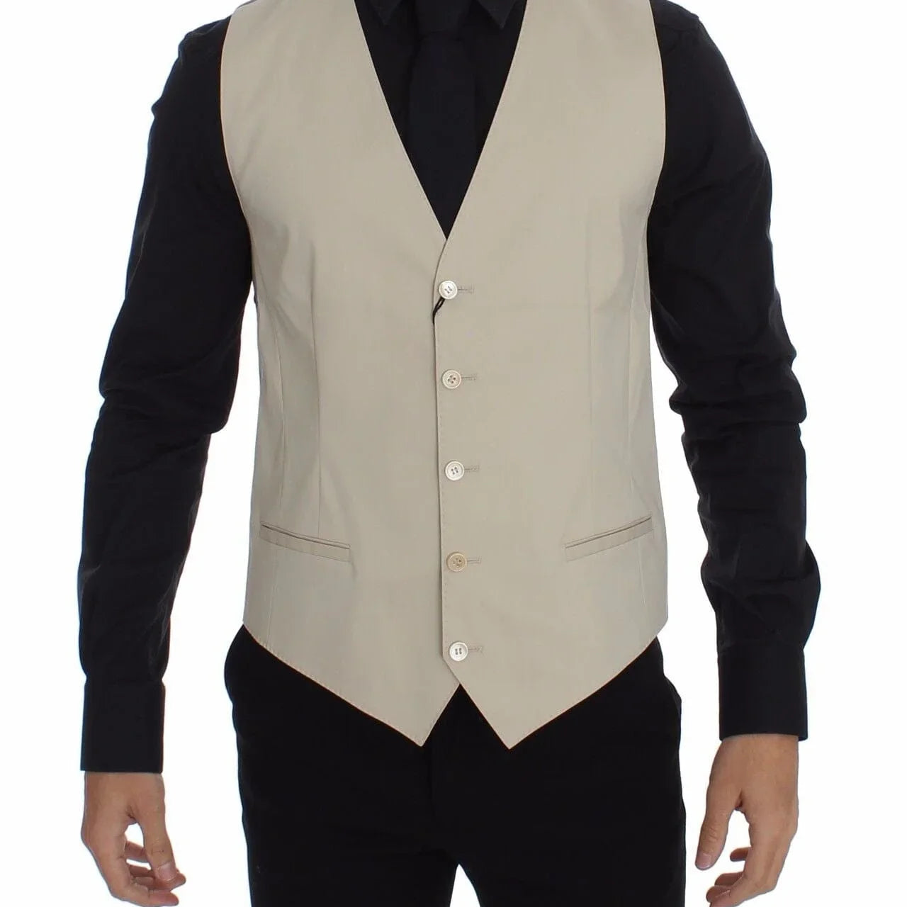 Dolce & Gabbana Formal Vests Dolce & Gabbana Elegant Beige Cotton Blend Dress Vest