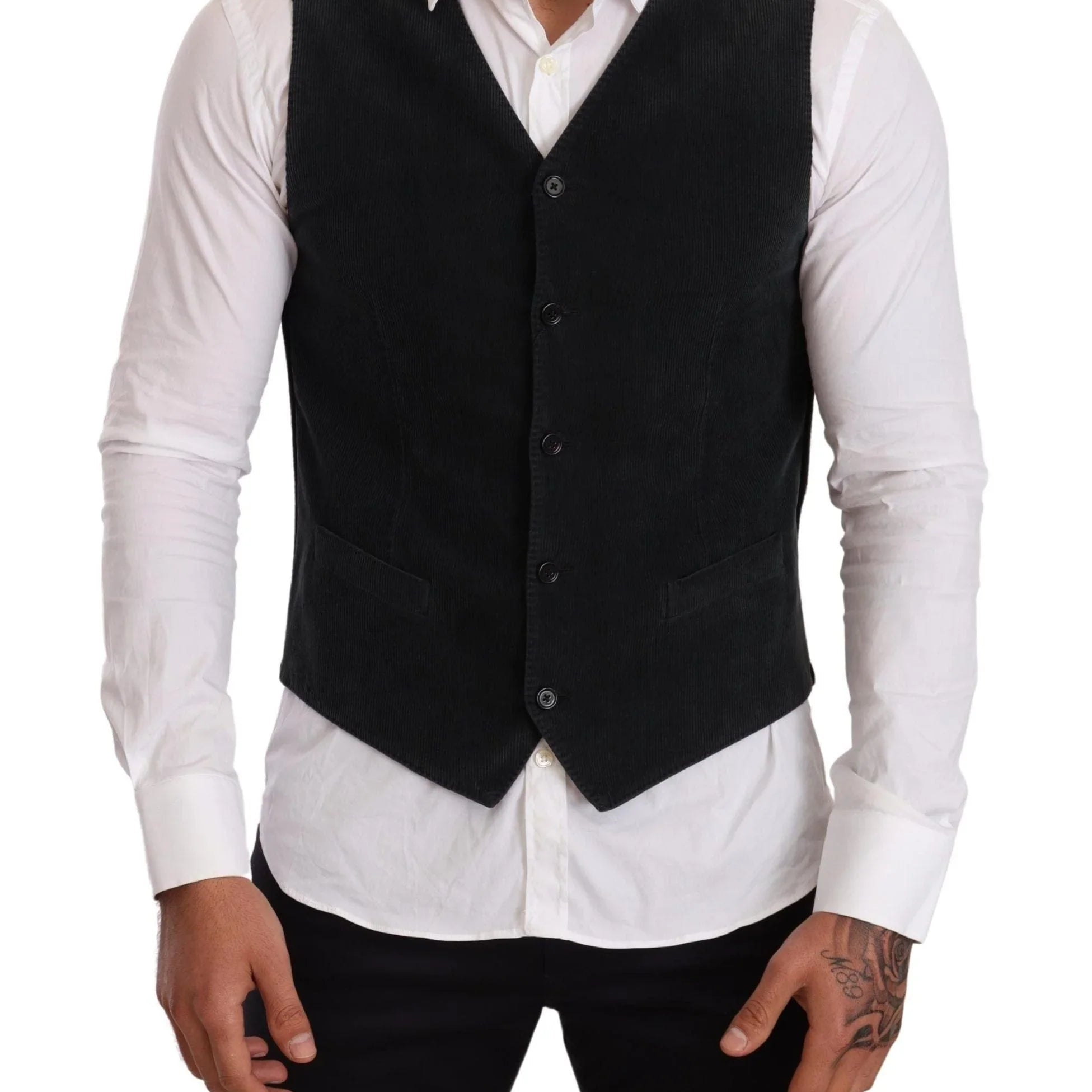 Dolce & Gabbana Dress Shirts IT48 | M Dolce & Gabbana Elegant Black Cotton Formal Dress Vest
