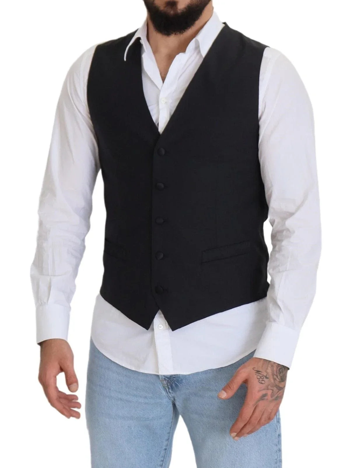 Dolce & Gabbana Formal Vests IT50 | L Dolce & Gabbana Elegant Black Single Breasted Dress Vest