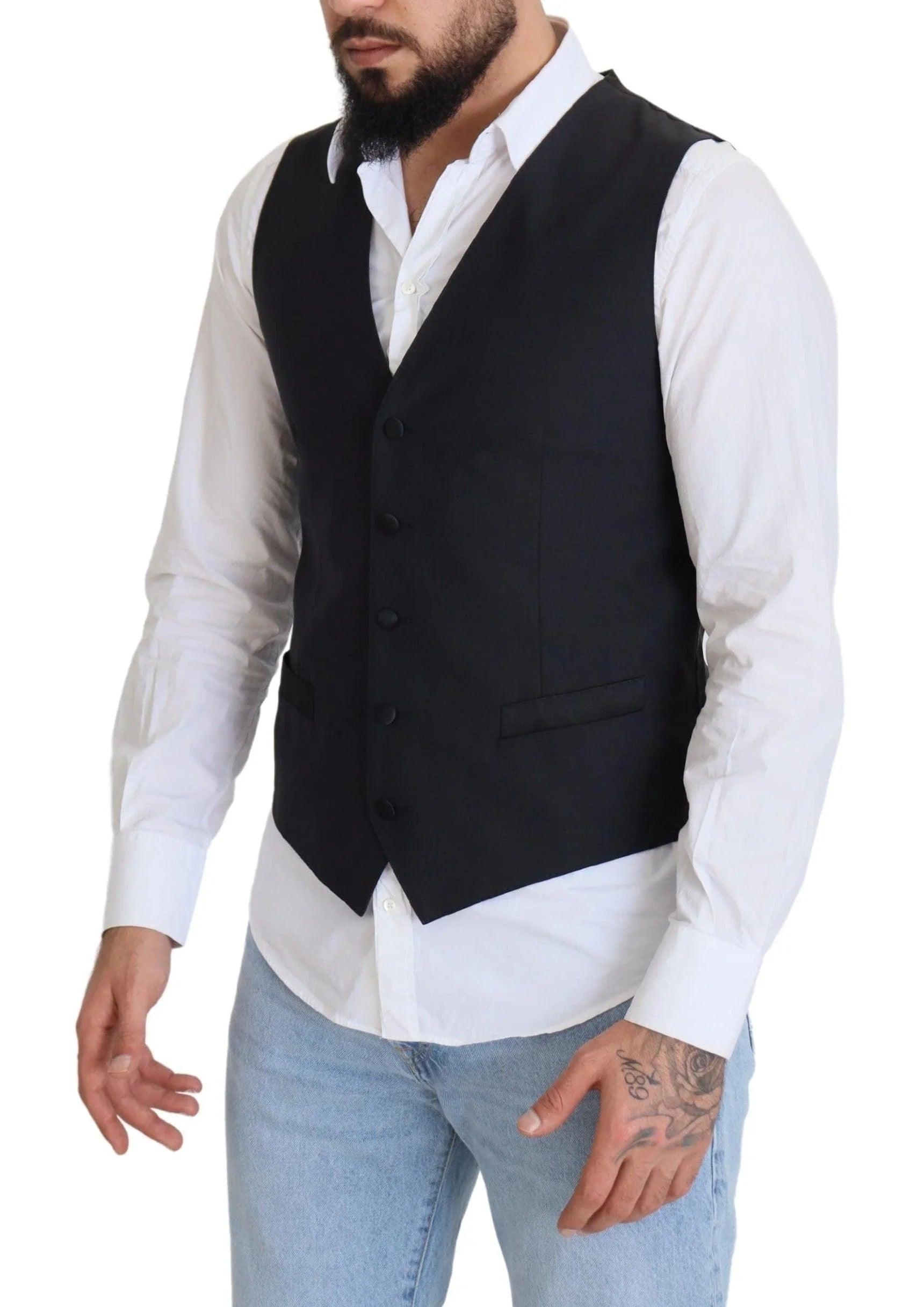 Dolce & Gabbana Formal Vests IT50 | L Dolce & Gabbana Elegant Black Single Breasted Dress Vest