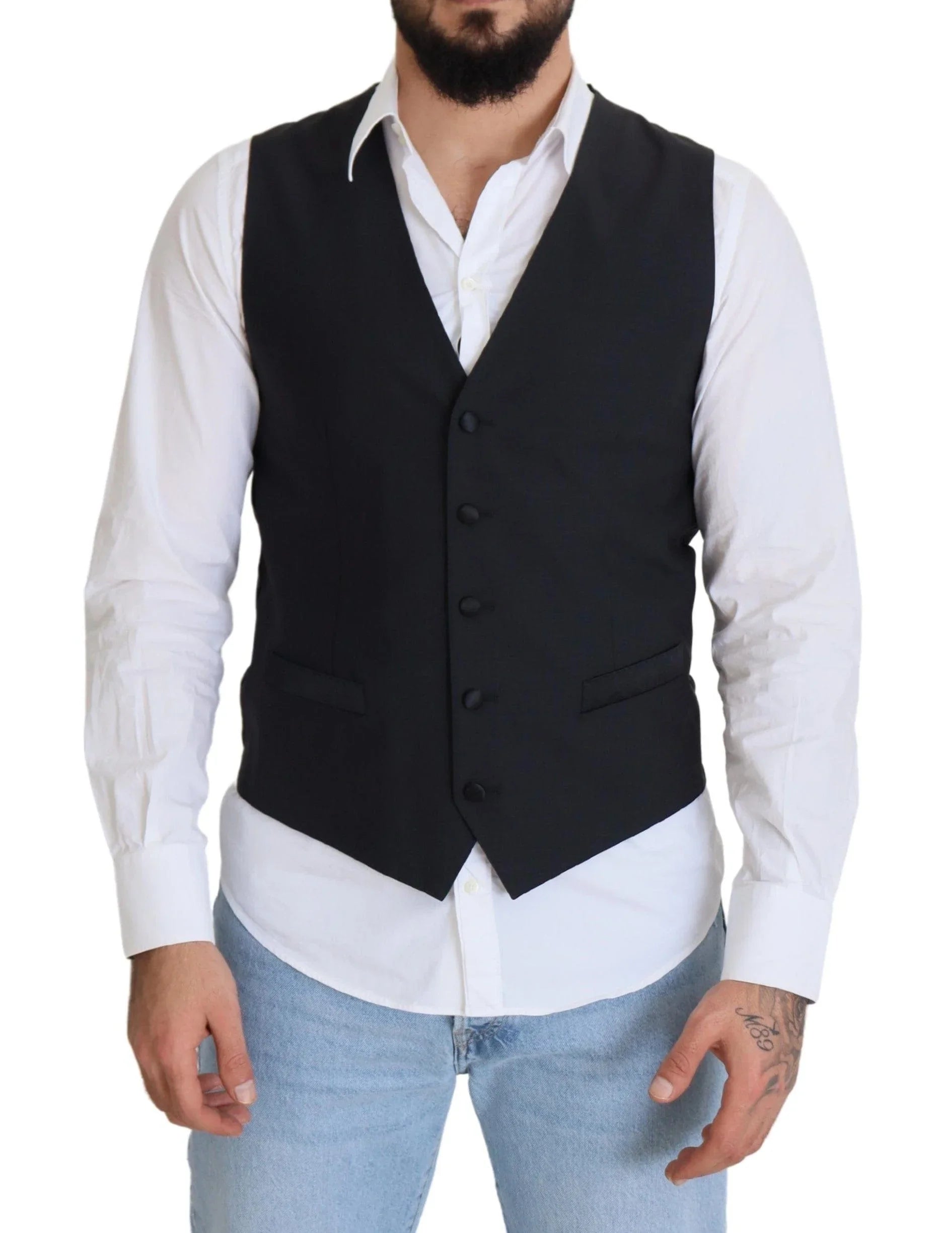Dolce & Gabbana Formal Vests IT50 | L Dolce & Gabbana Elegant Black Single Breasted Dress Vest