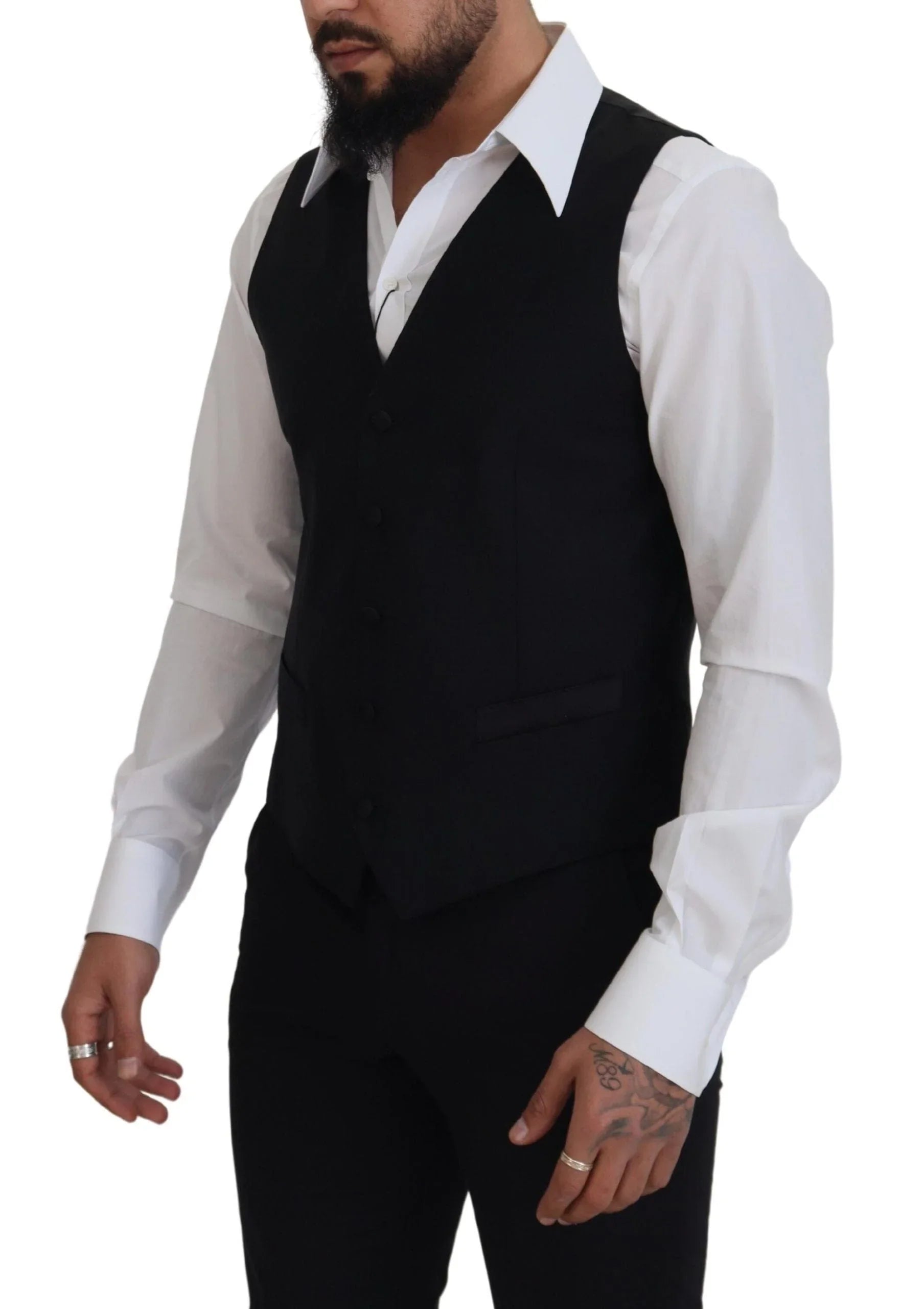 Dolce & Gabbana Formal Vests IT50 | L Dolce & Gabbana Elegant Black Single-Breasted Dress Vest