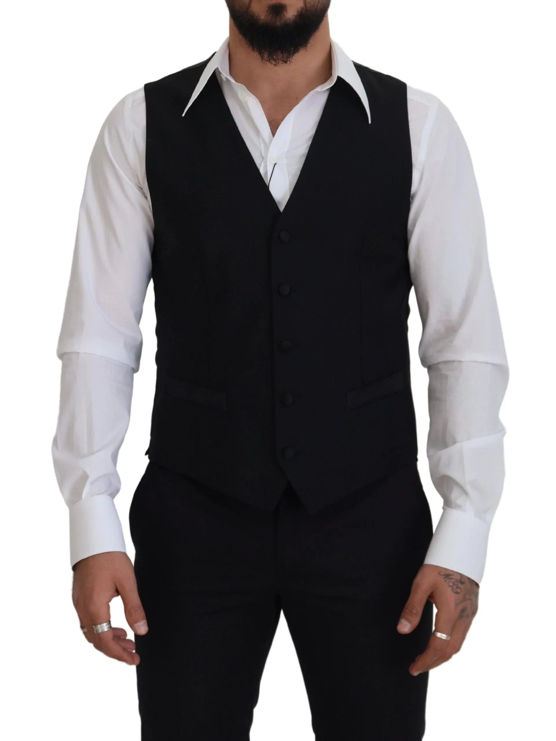 Dolce & Gabbana Formal Vests IT50 | L Dolce & Gabbana Elegant Black Single-Breasted Dress Vest