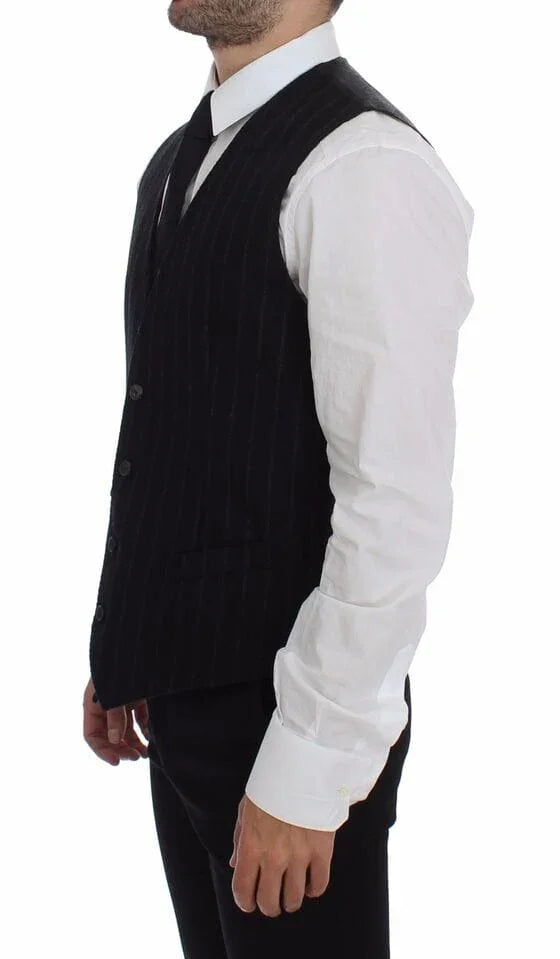 Dolce & Gabbana Formal Vests IT48 | M Dolce & Gabbana Elegant Black Striped Single Breasted Dress Vest