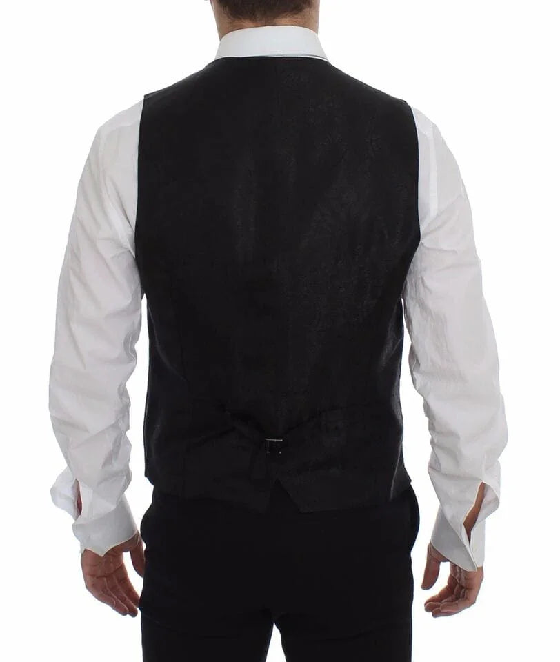 Dolce & Gabbana Formal Vests IT48 | M Dolce & Gabbana Elegant Black Striped Single Breasted Dress Vest