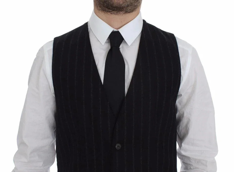 Dolce & Gabbana Formal Vests IT48 | M Dolce & Gabbana Elegant Black Striped Single Breasted Dress Vest