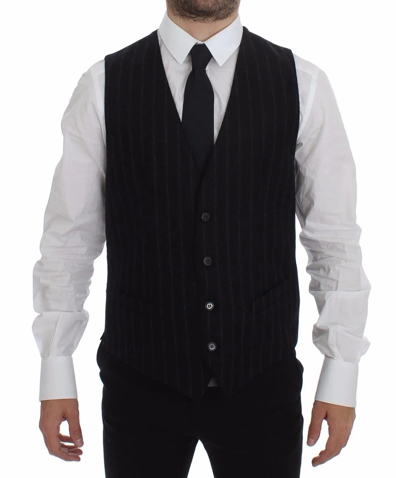Dolce & Gabbana Formal Vests IT48 | M Dolce & Gabbana Elegant Black Striped Single Breasted Dress Vest