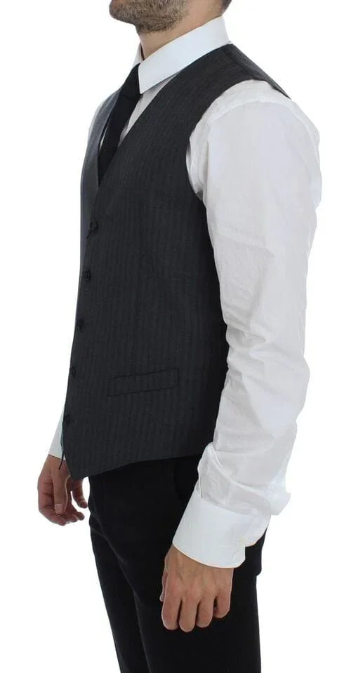 Dolce & Gabbana Formal Vests IT48 | M Dolce & Gabbana Elegant Black Striped Wool Dress Vest