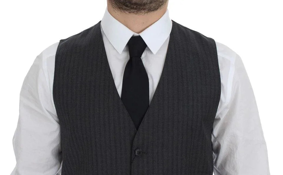 Dolce & Gabbana Formal Vests IT48 | M Dolce & Gabbana Elegant Black Striped Wool Dress Vest