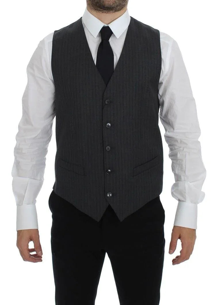 Dolce & Gabbana Formal Vests IT48 | M Dolce & Gabbana Elegant Black Striped Wool Dress Vest