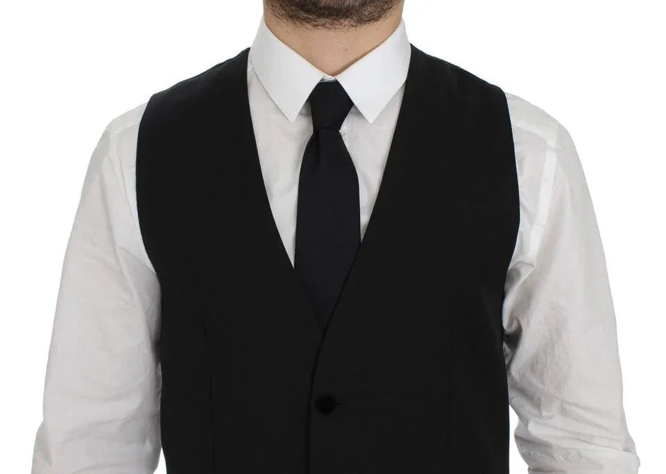 Dolce & Gabbana Formal Vests IT48 | M Dolce & Gabbana Elegant Black Wool Formal Dress Vest