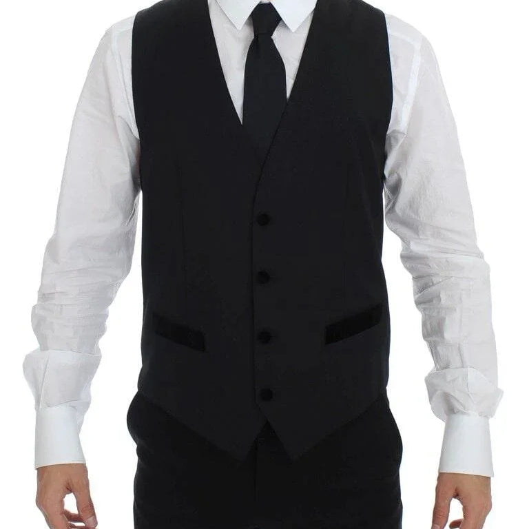 Dolce & Gabbana Formal Vests IT48 | M Dolce & Gabbana Elegant Black Wool Formal Dress Vest