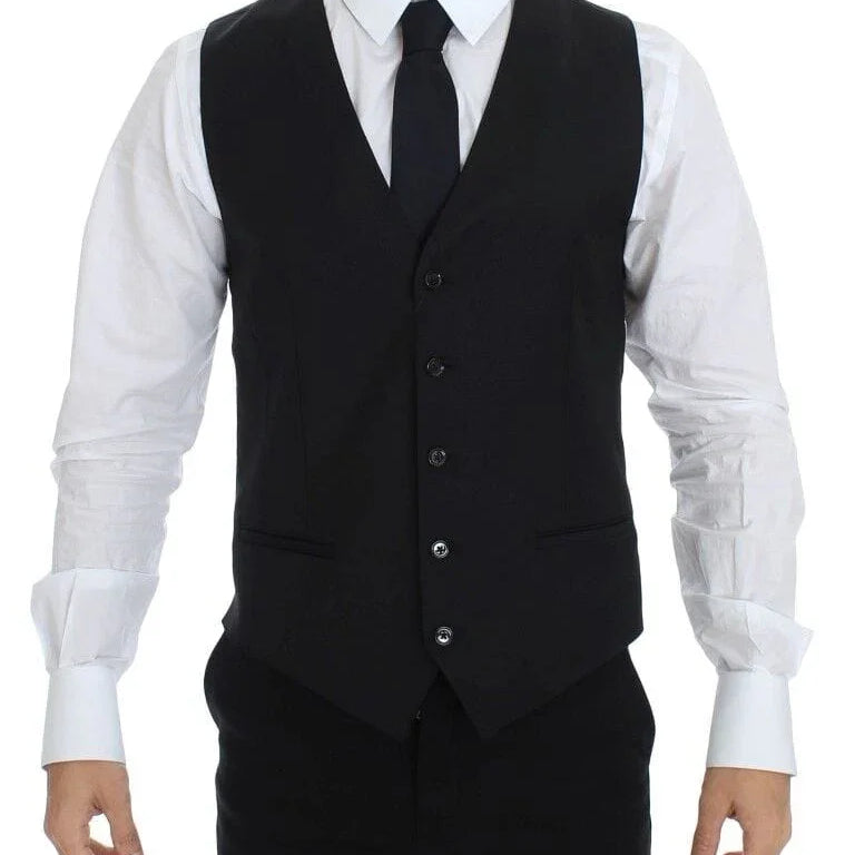 Dolce & Gabbana Formal Vests IT48 | M Dolce & Gabbana Elegant Black Wool Silk Dress Vest