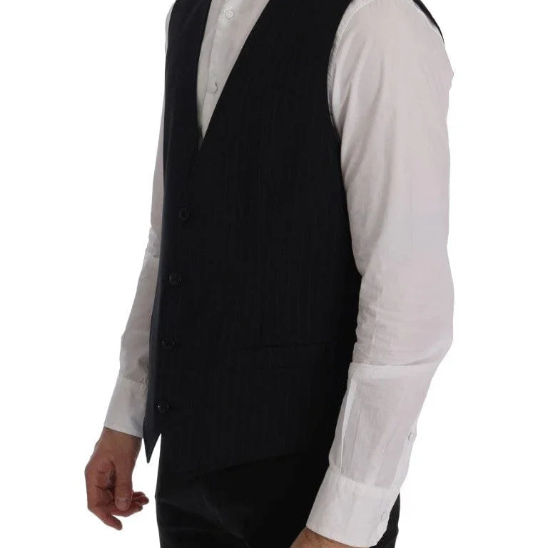 Dolce & Gabbana Formal Vests IT52 | XL Dolce & Gabbana Elegant Blue Striped Waistcoat Vest