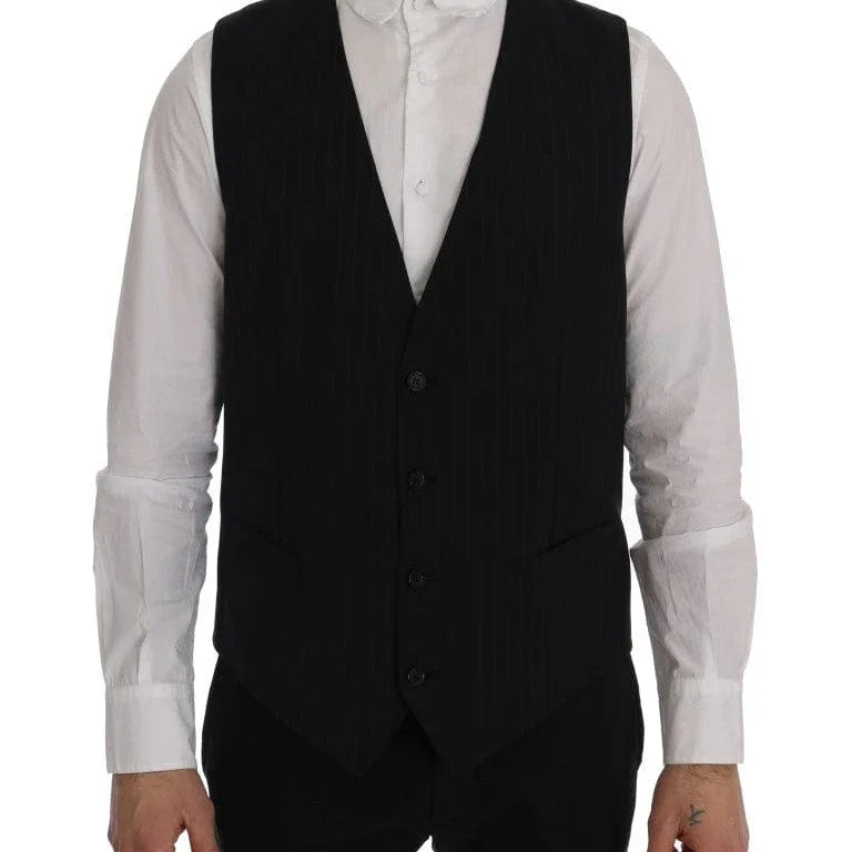 Dolce & Gabbana Formal Vests IT52 | XL Dolce & Gabbana Elegant Blue Striped Waistcoat Vest