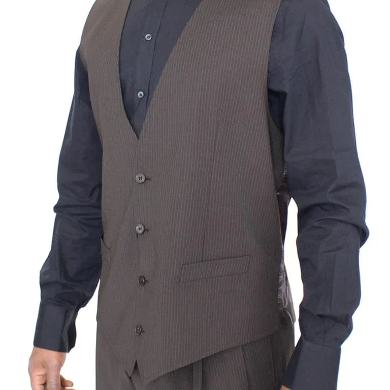 Dolce & Gabbana Formal Vests IT54 | XL Dolce & Gabbana Elegant Brown Striped Wool Dress Vest