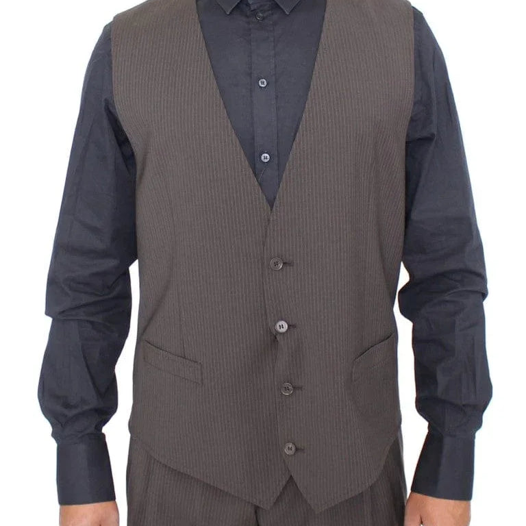 Dolce & Gabbana Formal Vests IT54 | XL Dolce & Gabbana Elegant Brown Striped Wool Dress Vest