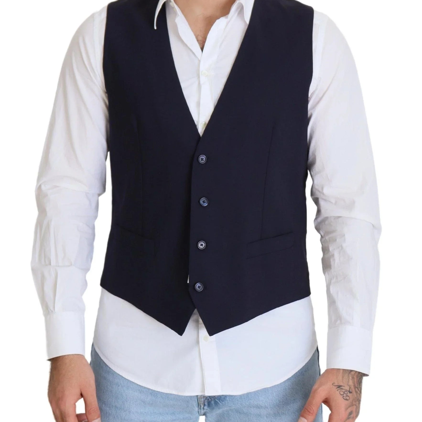 Dolce & Gabbana Formal Vests IT50 | L Dolce & Gabbana Elegant Dark Blue Formal Dress Vest