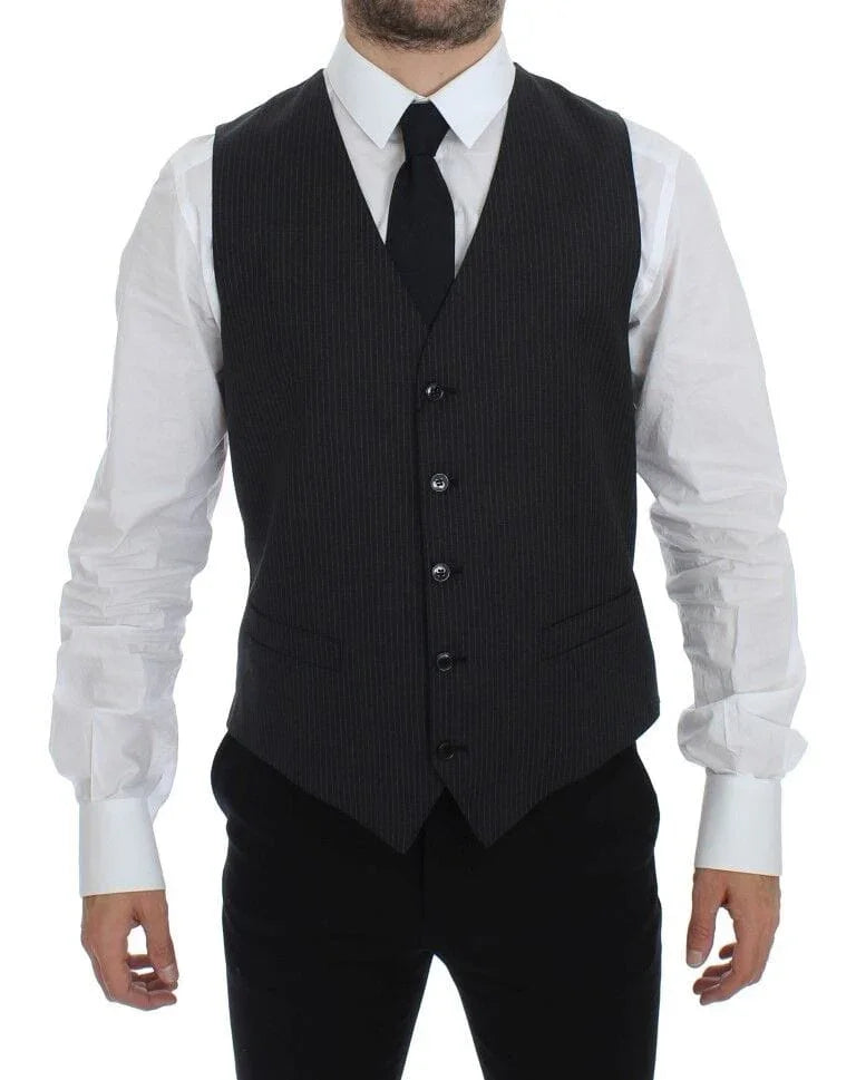 Dolce & Gabbana Formal Vests IT48 | M Dolce & Gabbana Elegant Gray Striped Dress Vest