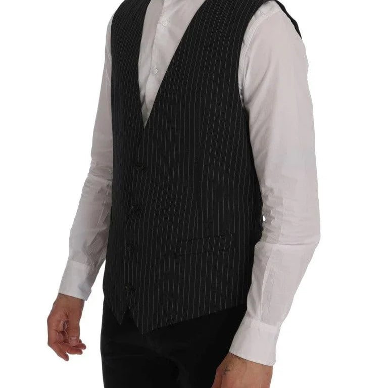 Dolce & Gabbana Formal Vests IT52 | XL Dolce & Gabbana Elegant Gray Striped Vest Waistcoat