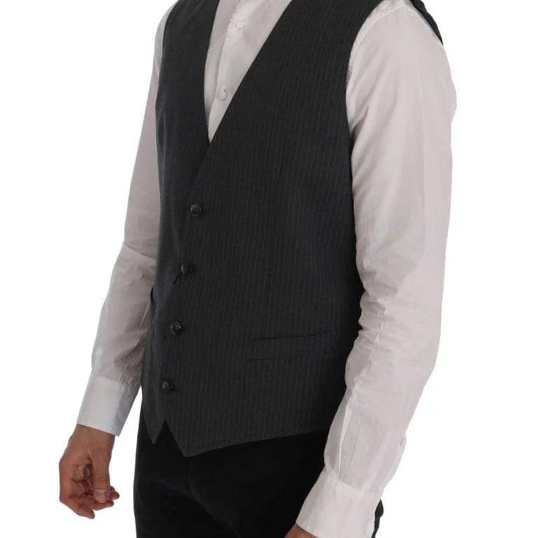 Dolce & Gabbana Formal Vests IT50 | L Dolce & Gabbana Elegant Gray Striped Waistcoat Vest
