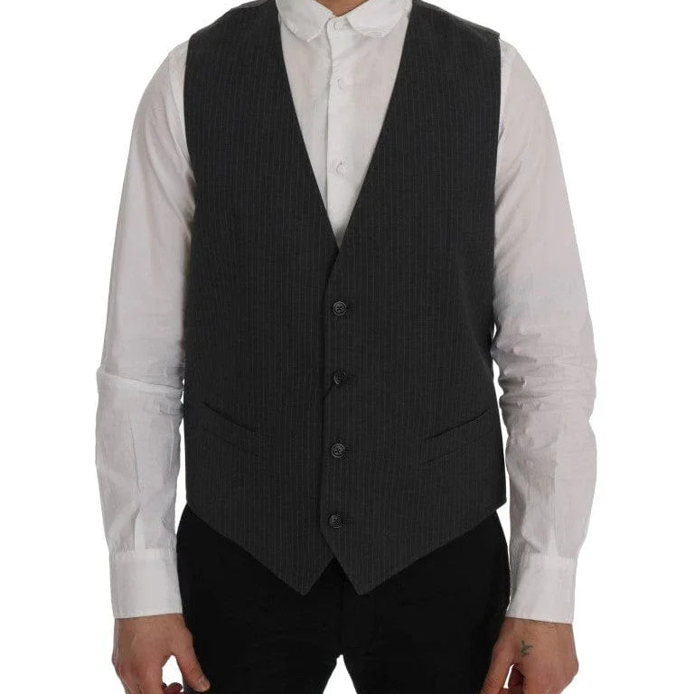 Dolce & Gabbana Formal Vests IT50 | L Dolce & Gabbana Elegant Gray Striped Waistcoat Vest