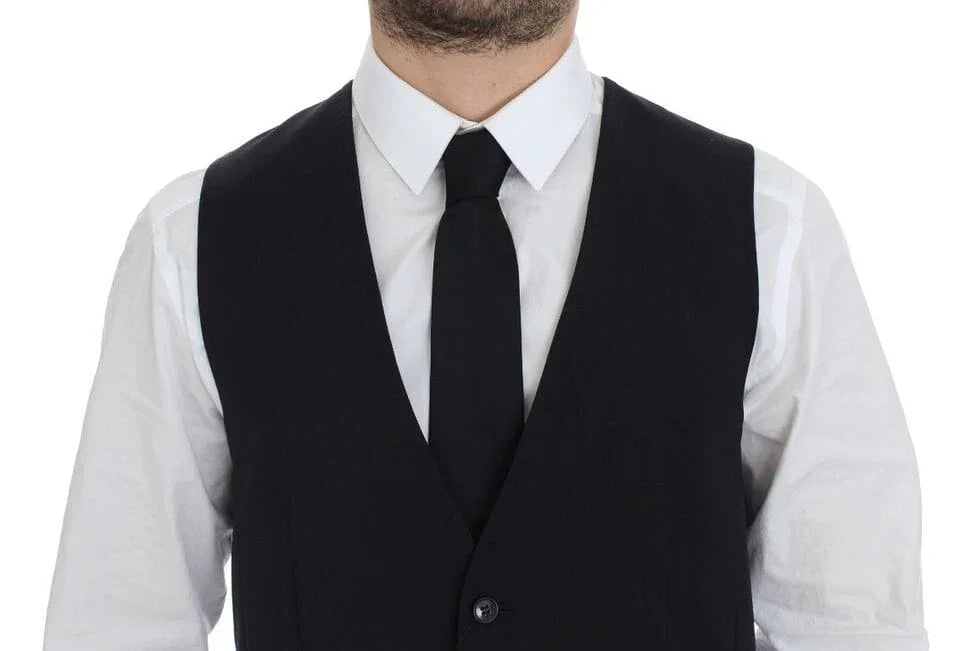 Dolce & Gabbana Formal Vests Dolce & Gabbana Elegant Gray Striped Wool-Silk Dress Vest