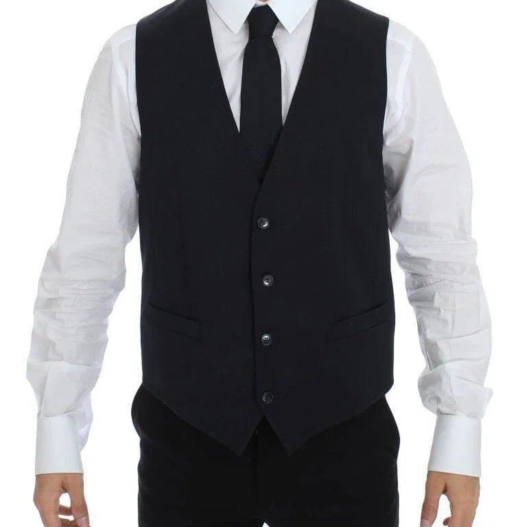 Dolce & Gabbana Formal Vests Dolce & Gabbana Elegant Gray Striped Wool-Silk Dress Vest
