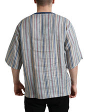 Dolce & Gabbana T-Shirts IT48 | M Dolce & Gabbana Elegant Linen T-Shirt with AGOSTO Motif
