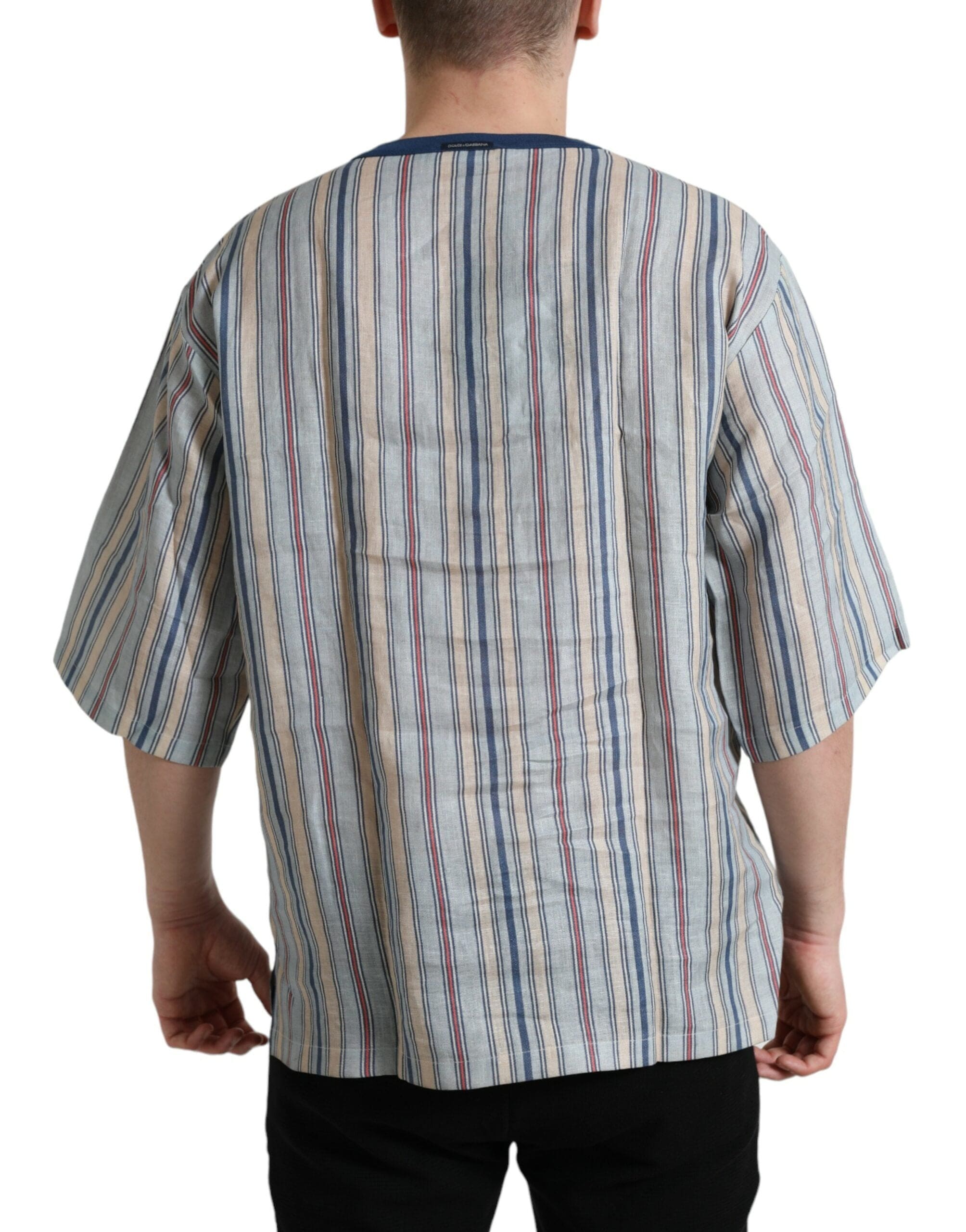 Dolce & Gabbana T-Shirts IT48 | M Dolce & Gabbana Elegant Linen T-Shirt with AGOSTO Motif