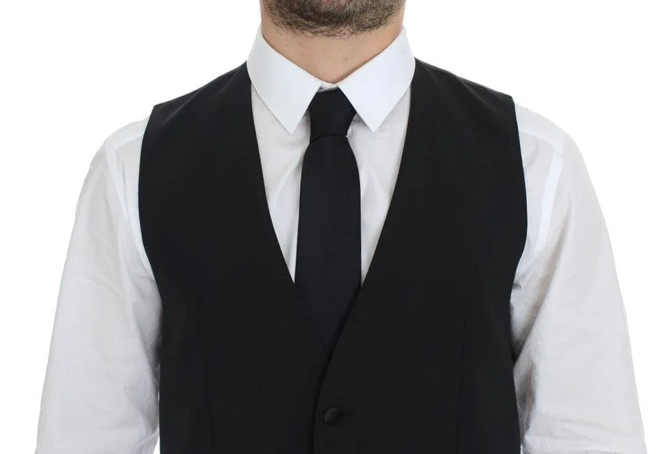 Dolce & Gabbana Formal Vests IT44 | XS Dolce & Gabbana Elegant Silk-Wool Black Dress Vest