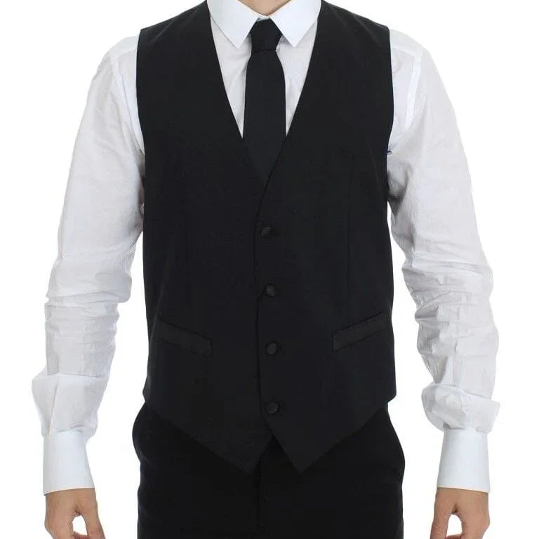 Dolce & Gabbana Formal Vests IT44 | XS Dolce & Gabbana Elegant Silk-Wool Black Dress Vest