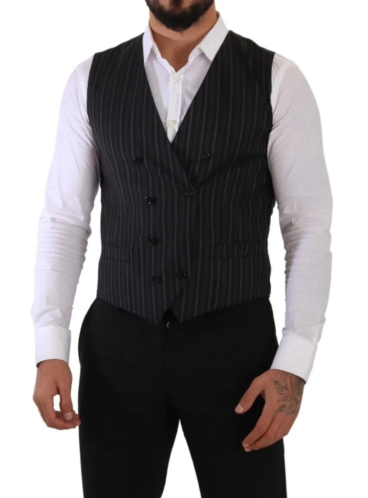 Dolce & Gabbana Formal Vests IT48 | M Dolce & Gabbana Elegant Striped Double-Breasted Dress Vest